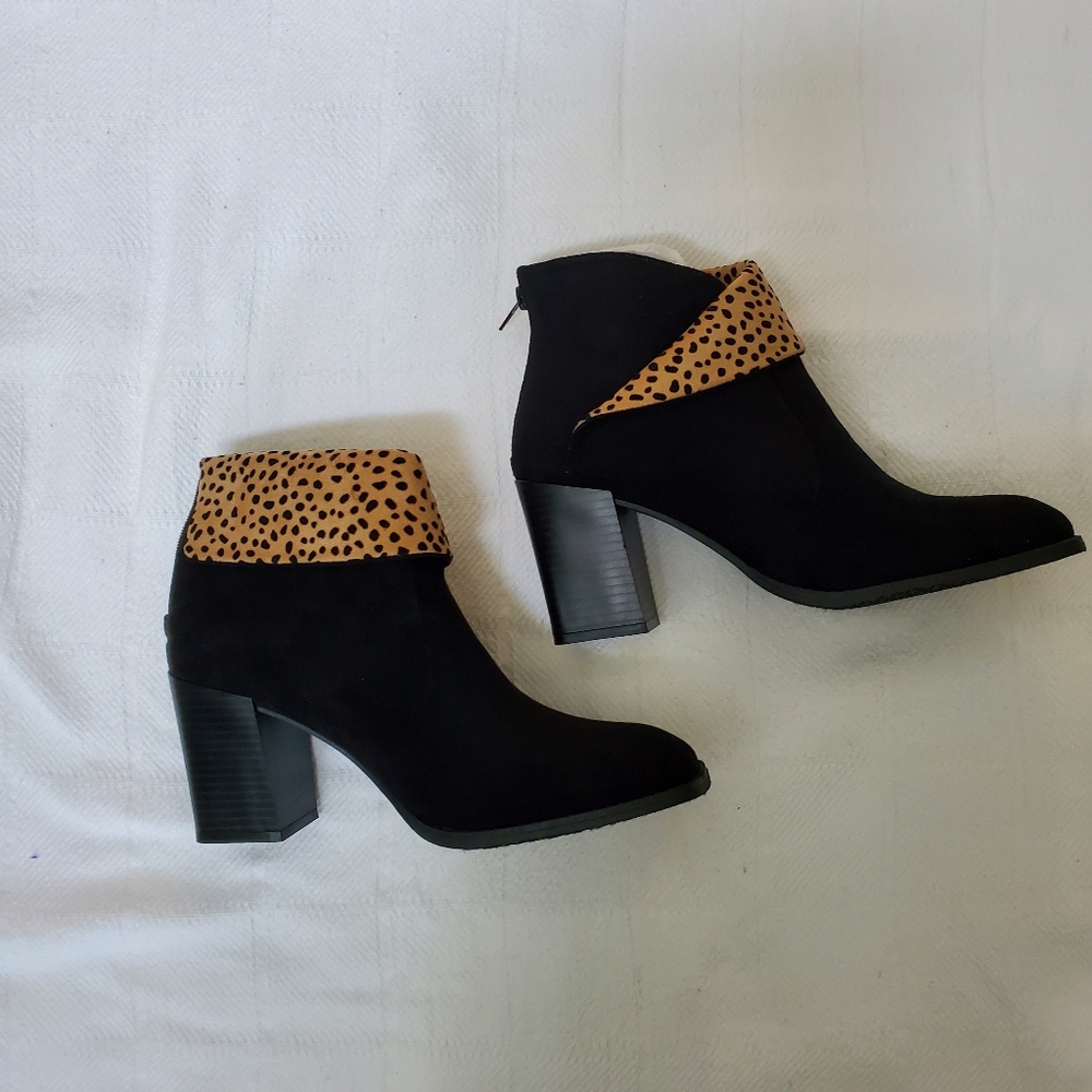 Dressy square toe cheetah print booties
